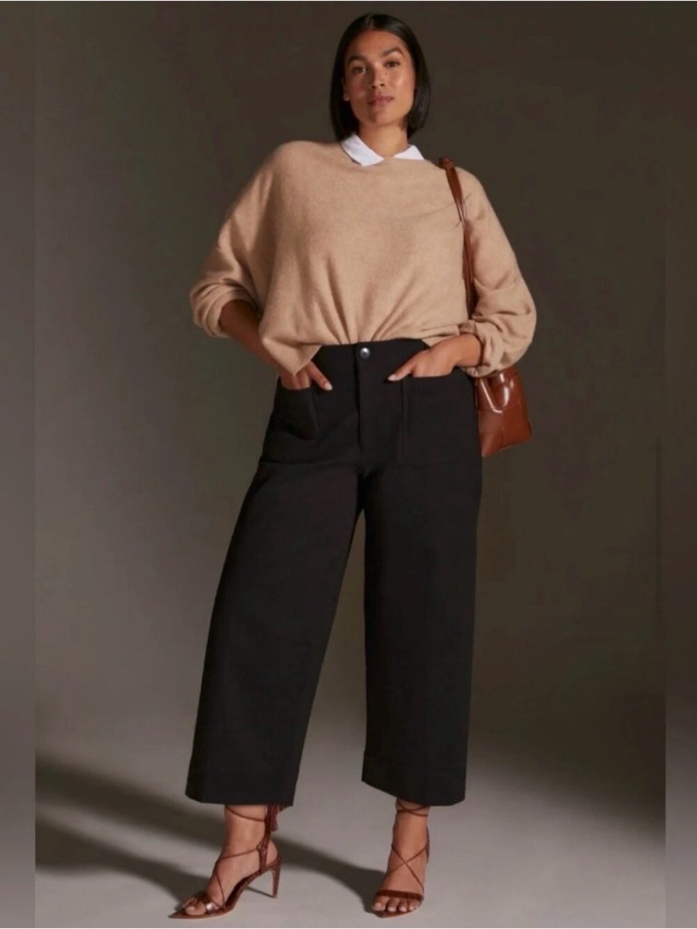 Maeve High rise Ponte Wide-Leg Crop Pants in Black